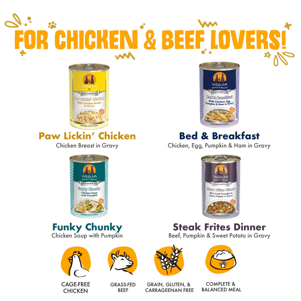 Weruva Paw Lickin’ Chicken textura apetitosa para perros exigentes