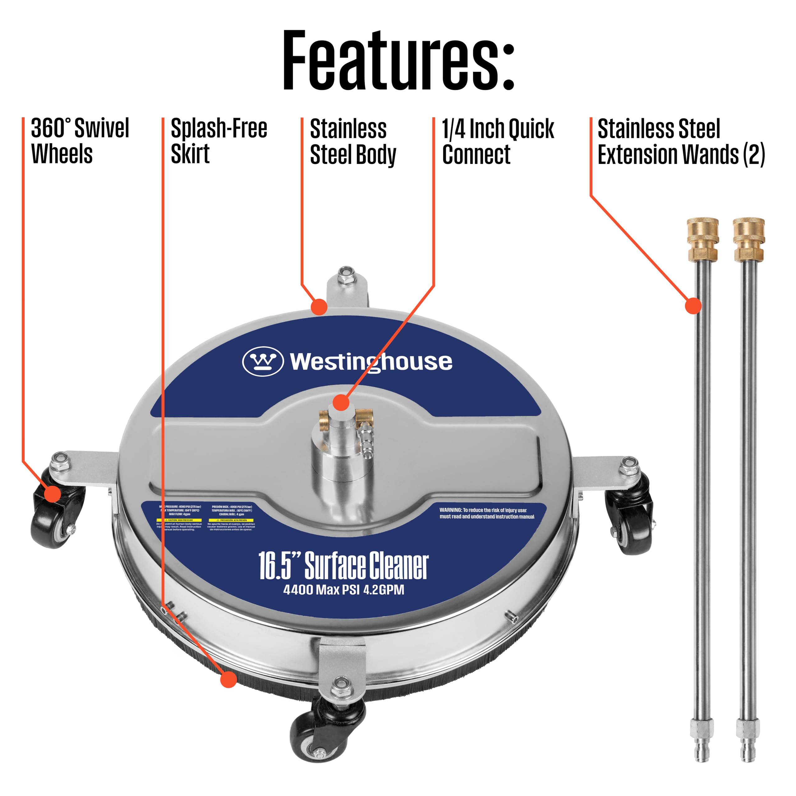 Westinghouse comparación de tamaño 16.5" para cubrir áreas amplias en menos pasadas
