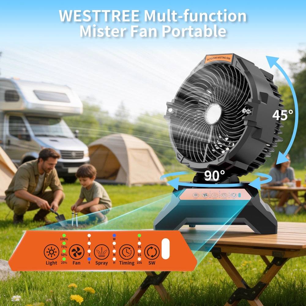 WESTTREE ventilador en camping ofreciendo enfriamiento portátil durante actividades al aire libre