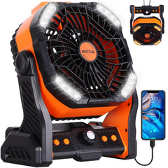 WESTTREE vista frontal del ventilador naranja con diseño portátil y potente flujo