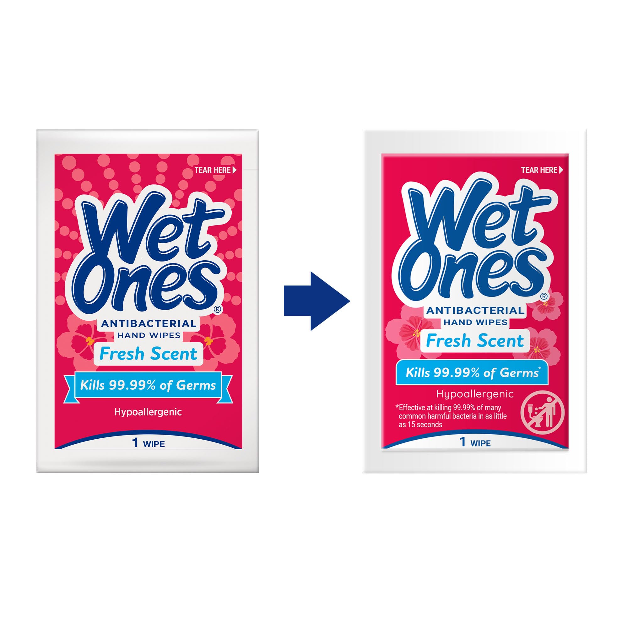 Seis paquetes Wet Ones Singles apilados listos como pack de viaje