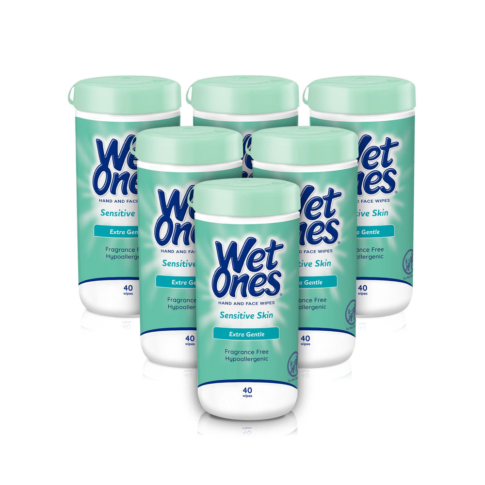 Wet Ones canister frontal mostrando diseño y cantidad, conserva humedad