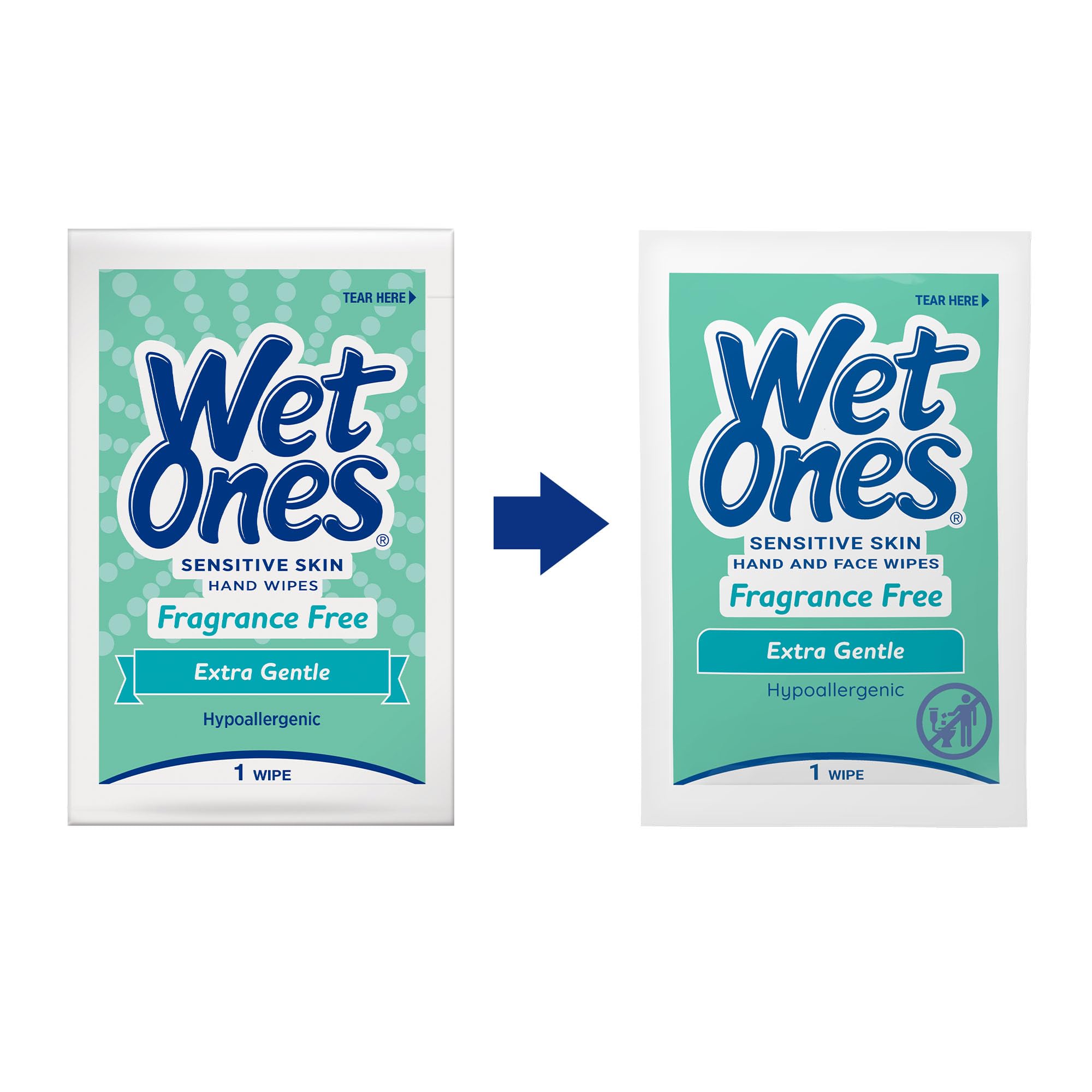 Wet Ones paquete junto a monedas para comparar tamaño compacto