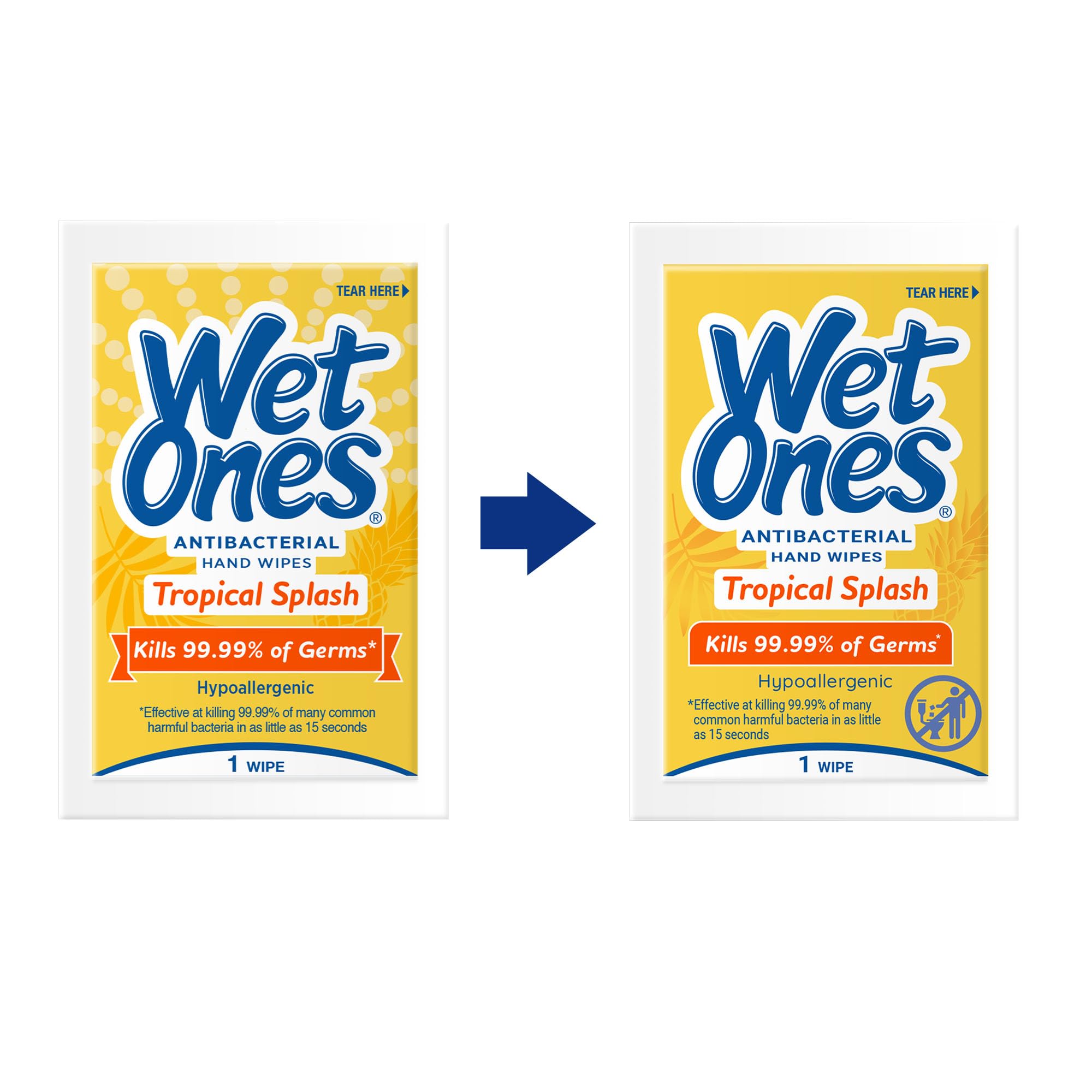 Etiqueta del paquete Wet Ones mostrando ingredientes y beneficio hipoalergénico