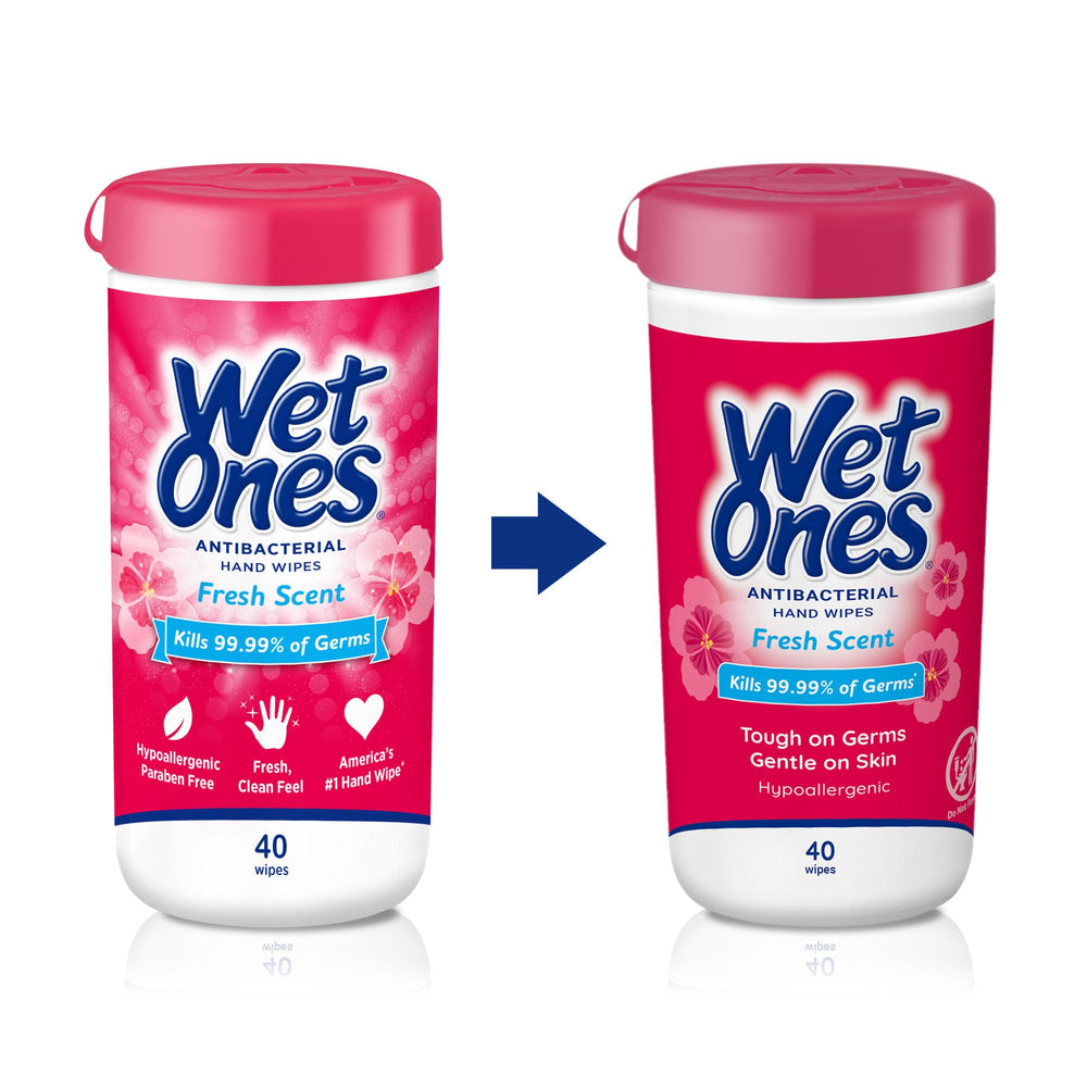 Family in kitchen using Wet Ones wipes for fast cleanups and comfort