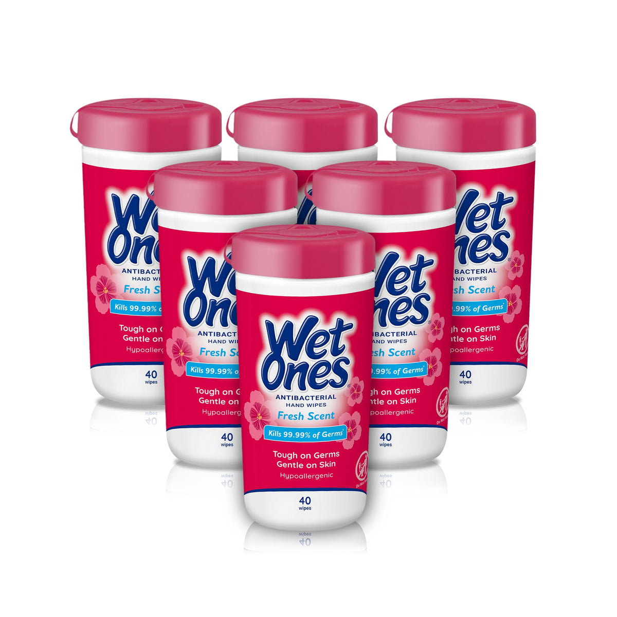 Wet Ones front canister showing brand and fresh scent — quick clean access