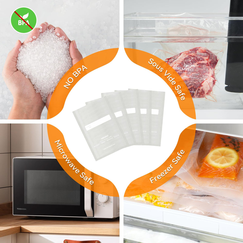 Wevac etiqueta BPA free indicando seguridad para contacto alimentario
