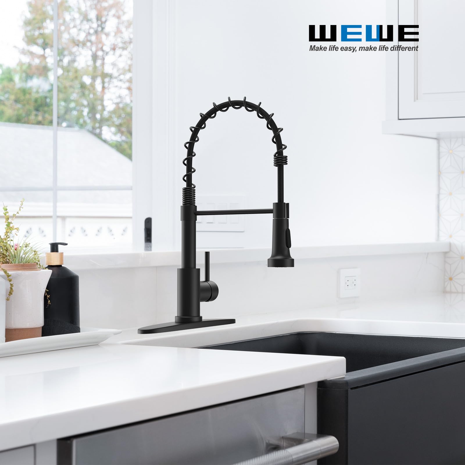 WEWE primer plano del acabado negro mate que resiste manchas