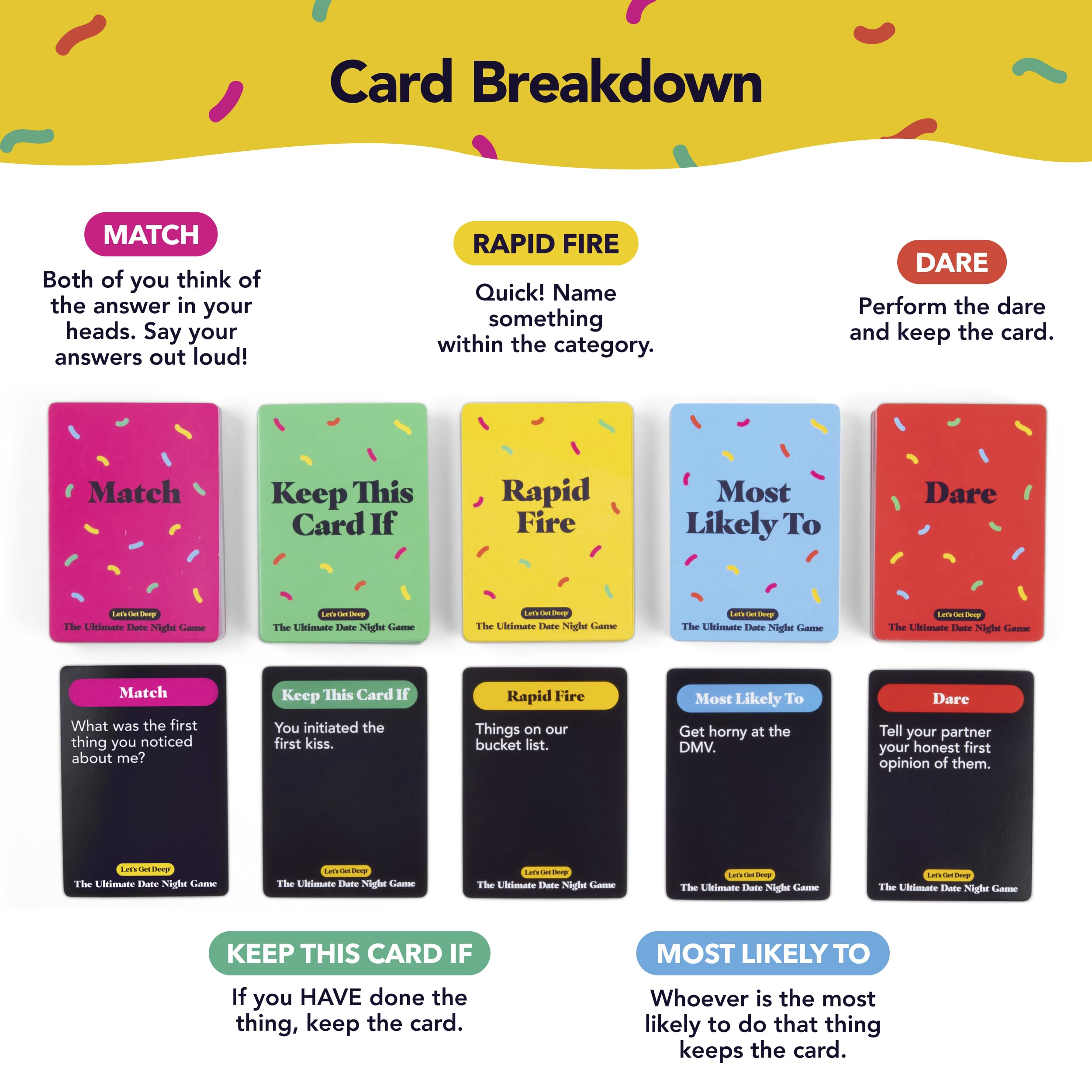 WHAT DO YOU MEME? cartas extendidas que muestran variedad y actividades para conectar