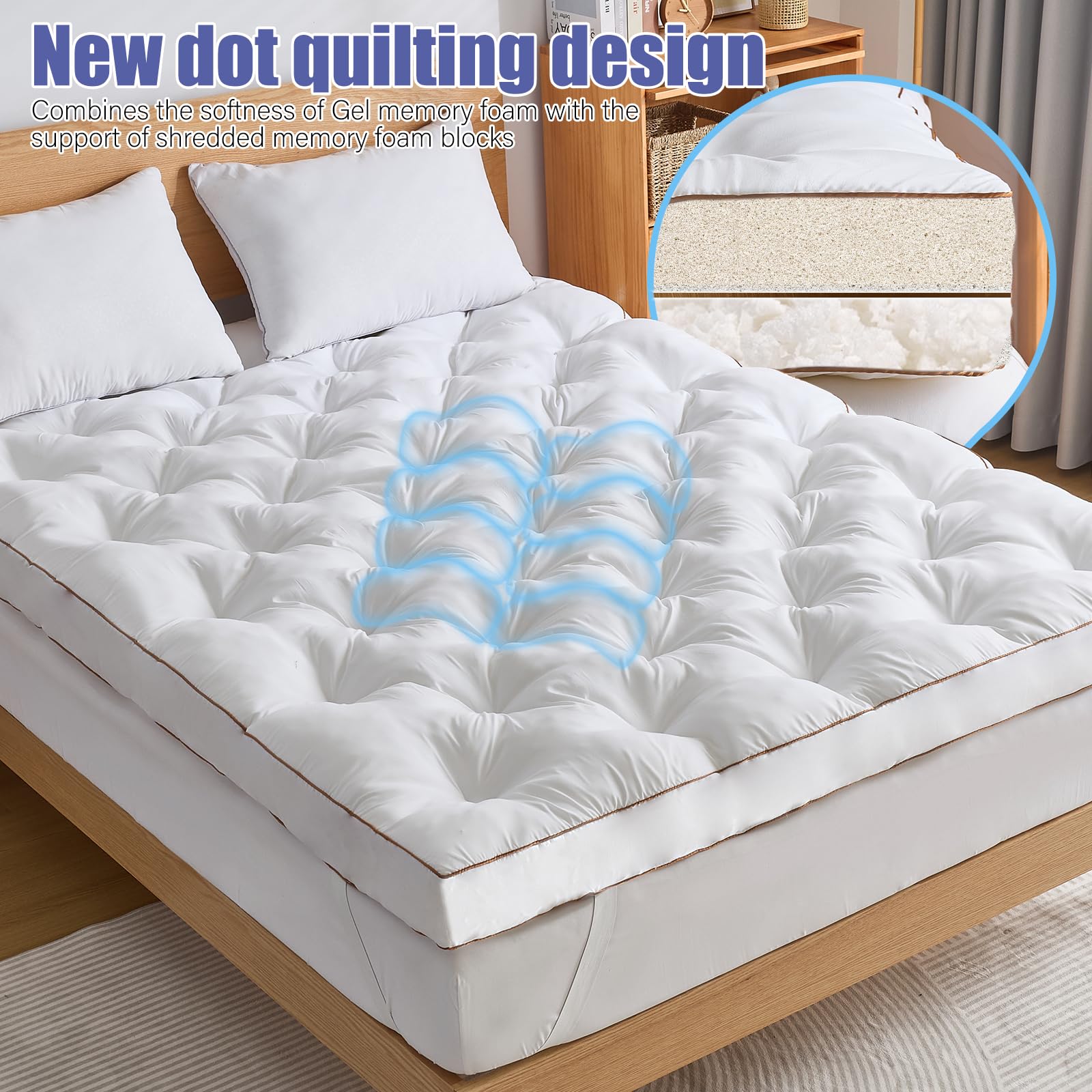 WhatsBedding comparación de grosor 4 pulgadas añade acolchado visible