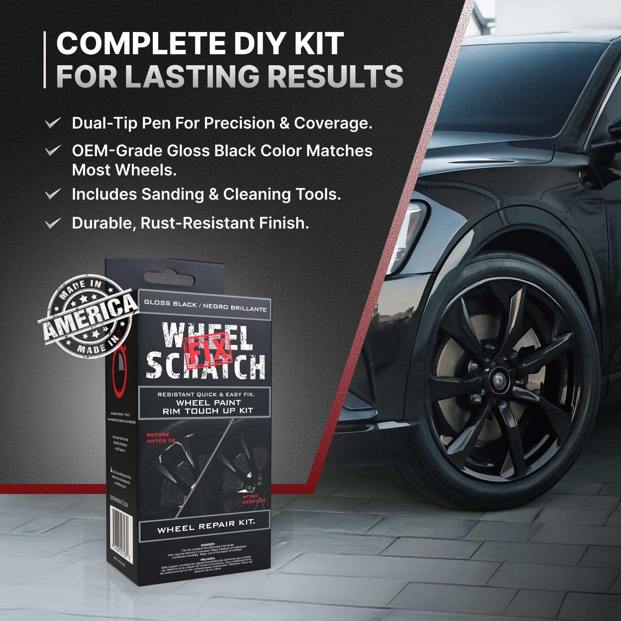 Wheel Scratch Fix: comparación antes y después que muestra mejora estética notable