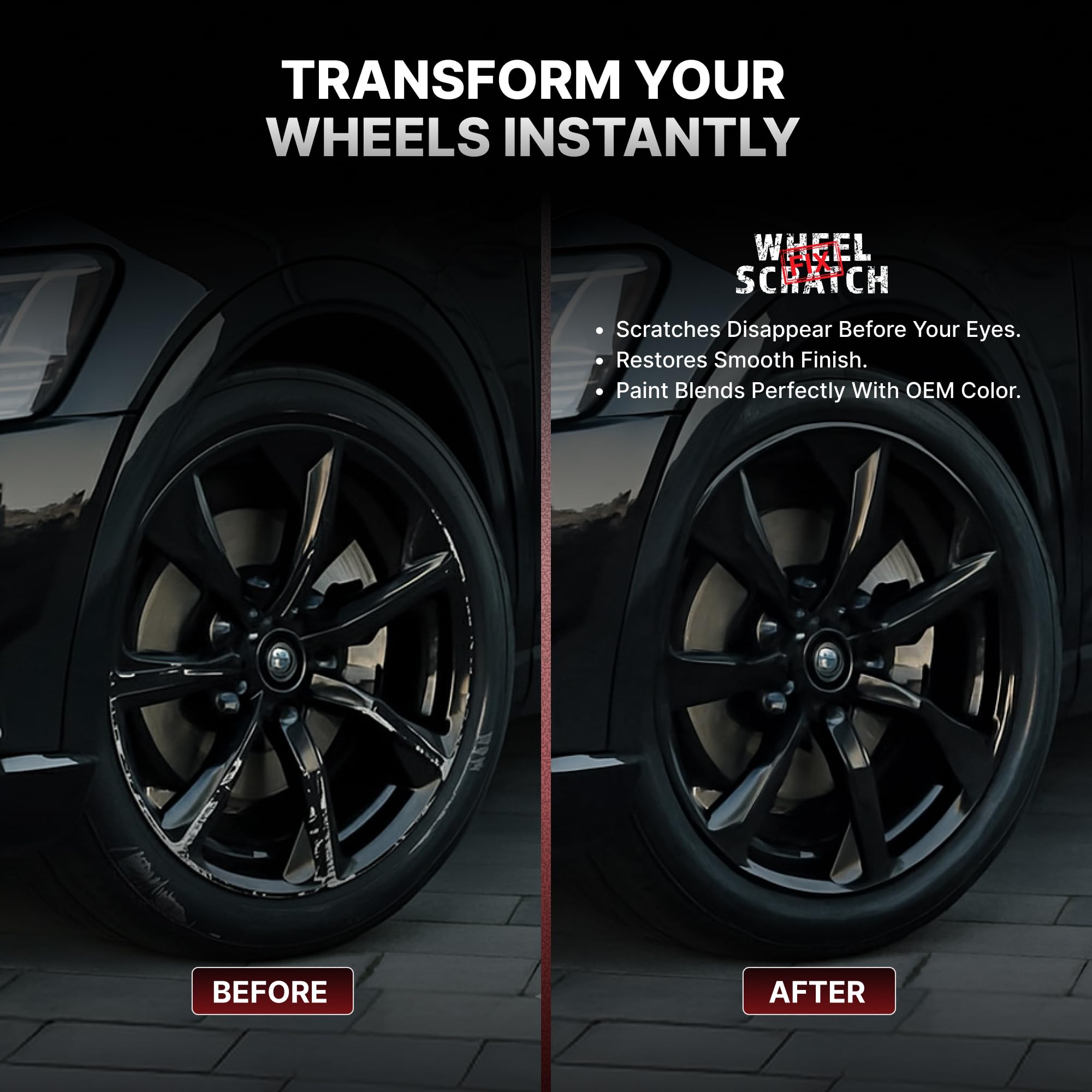 Wheel Scratch Fix: tamaño del kit junto a llanta para evaluar escala y facilidad de uso