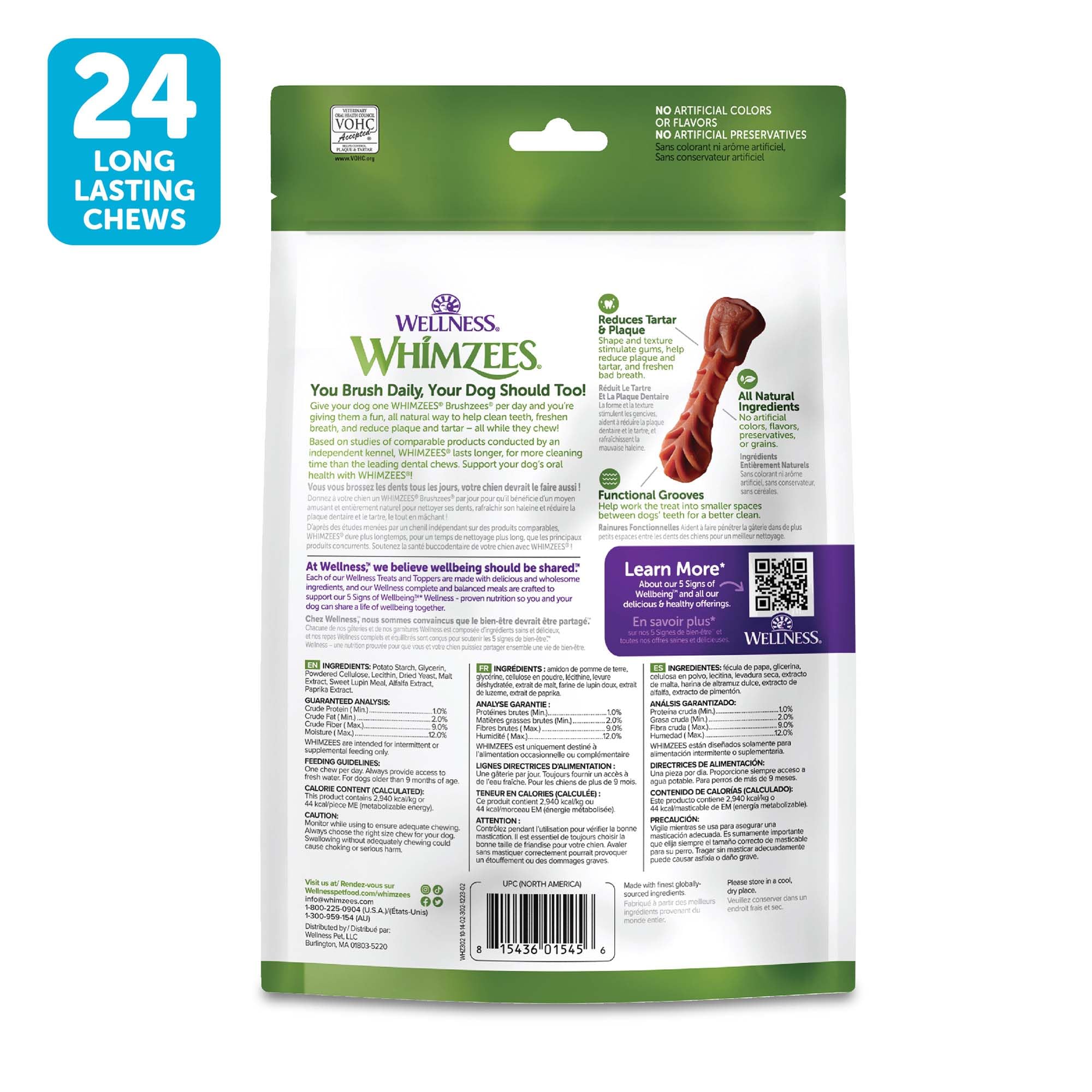 Whimzees información nutricional y uso recomendado visible
