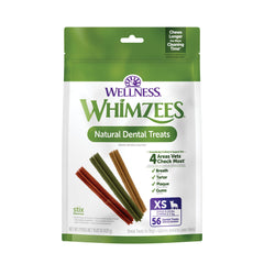 Whimzees empaque frontal mostrando el producto y beneficios