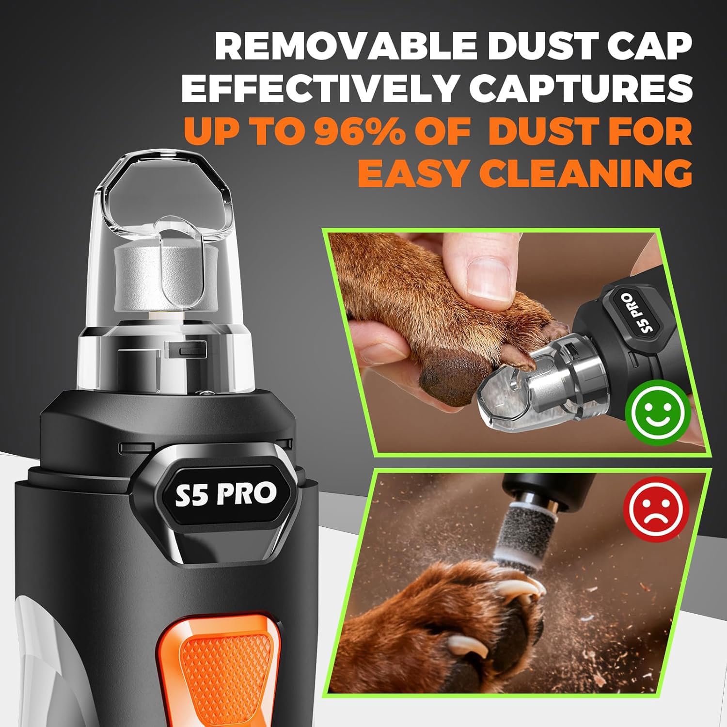 Whisper Quiet Dog Nail Grinder textura del cuerpo antideslizante, agarre seguro al trabajar