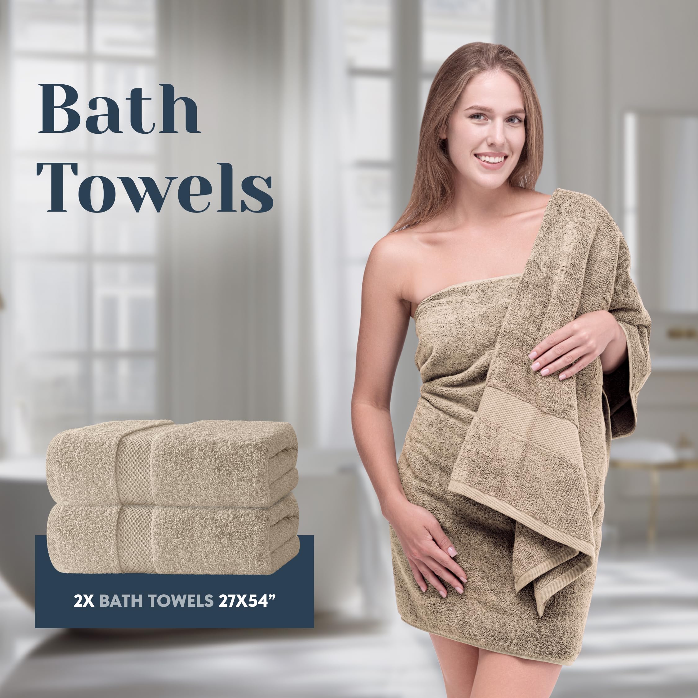 White Classic comparación de tamaños de toallas para baño, mano y washcloths