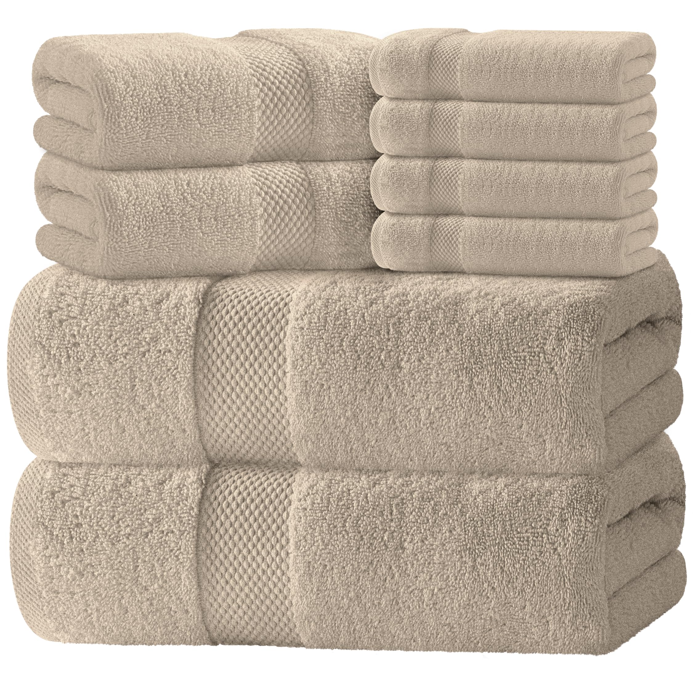White Classic vista frontal del set de 8 piezas en color taupe, aspecto elegante