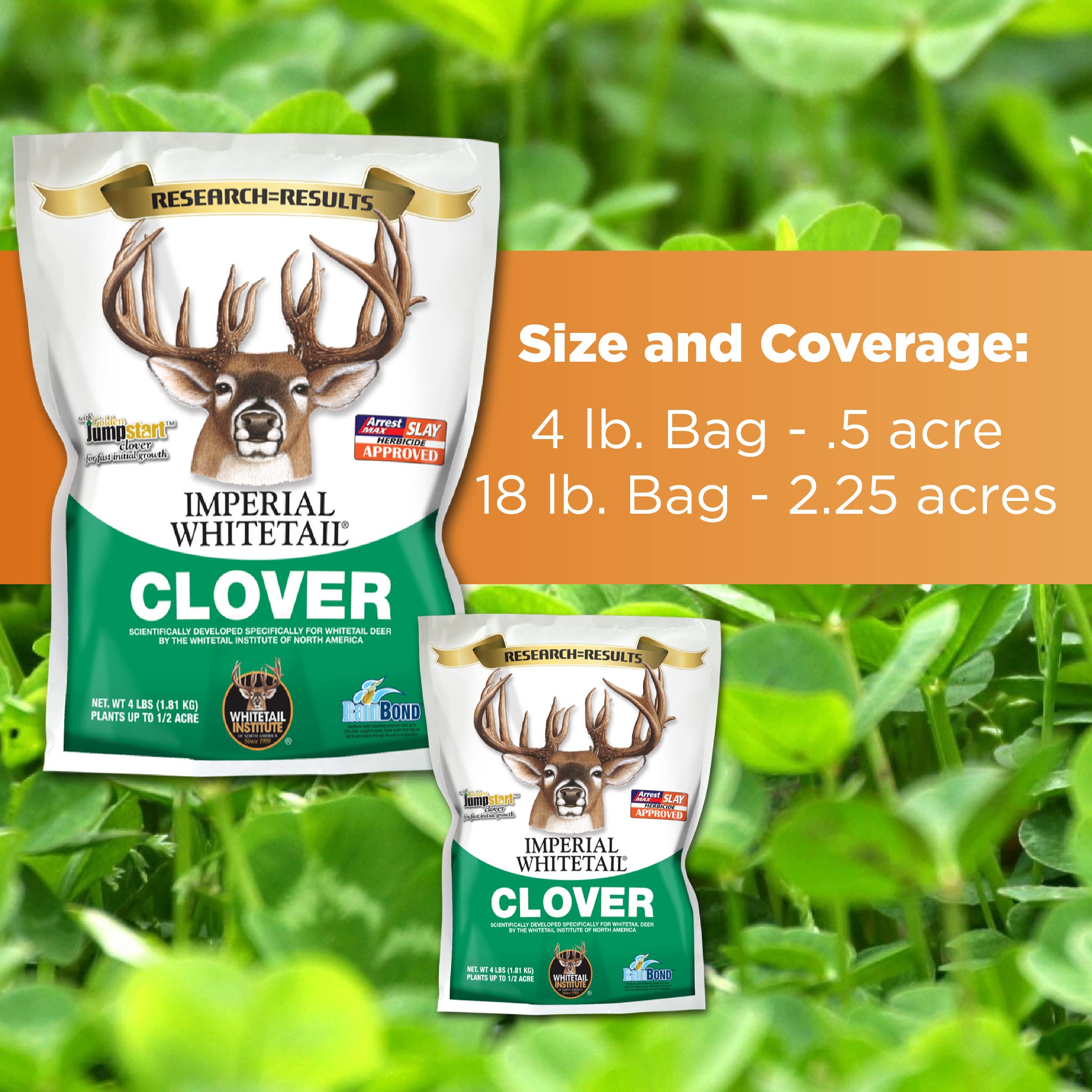 Whitetail Institute bolsa de 4 lb junto a una regla para comparar tamaño