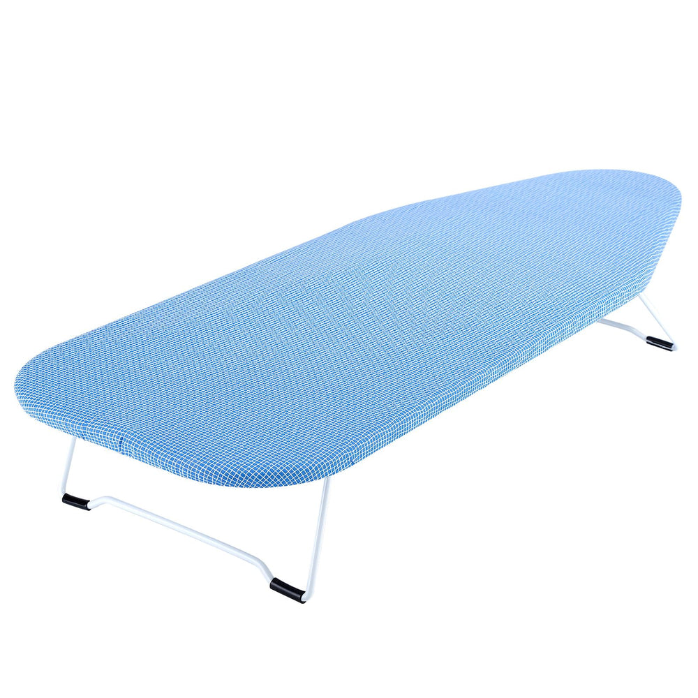 Whitmor vista frontal de la tabla de sobremesa mostrando estructura estable y funda azul