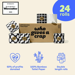 Who Gives A Crap rollo en primer plano que muestra 330 hojas y durabilidad