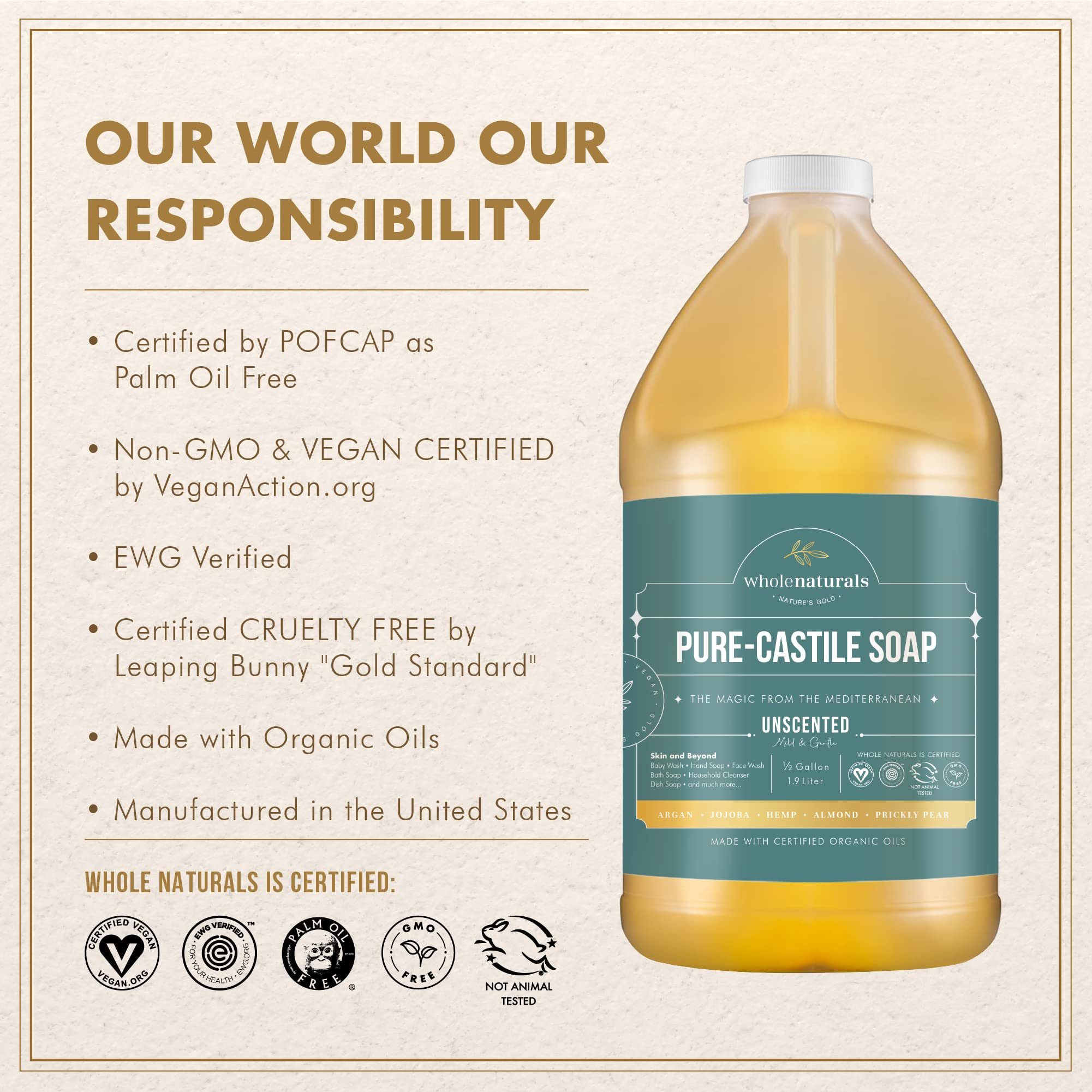 WHOLENATURALS botella al lado de manos para comparar tamaño y rendimiento