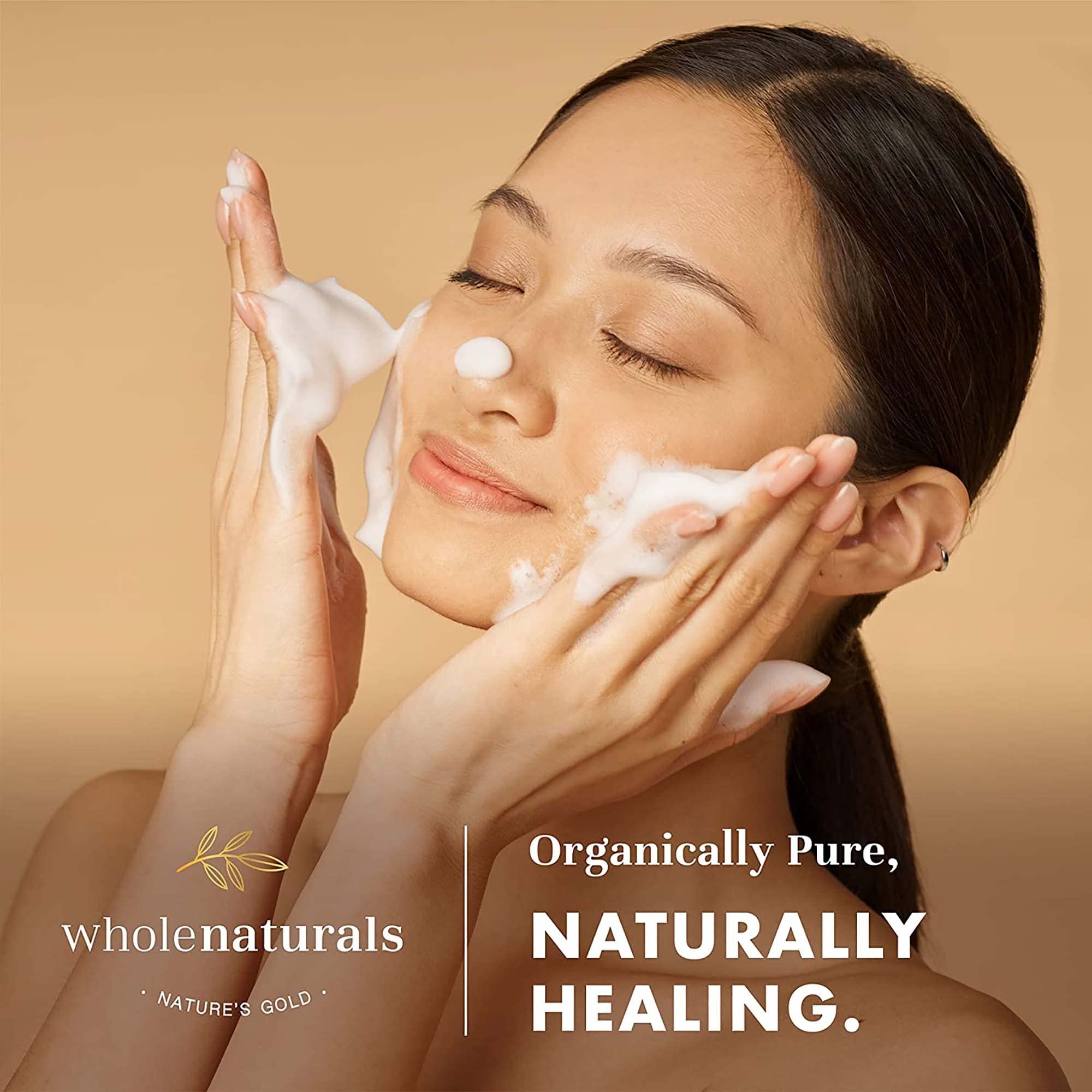 WHOLENATURALS uso en ducha, muestra limpieza corporal suave y sin fragancia