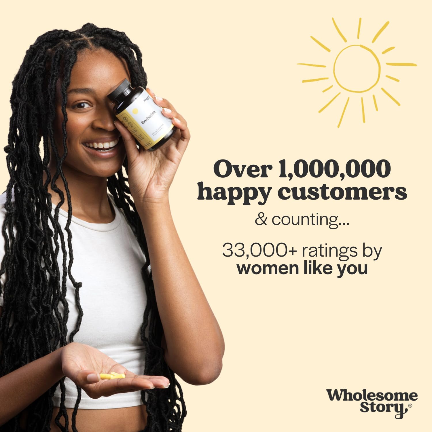 Wholesome Story frasco en ambiente saludable con frutas y cuaderno de bienestar