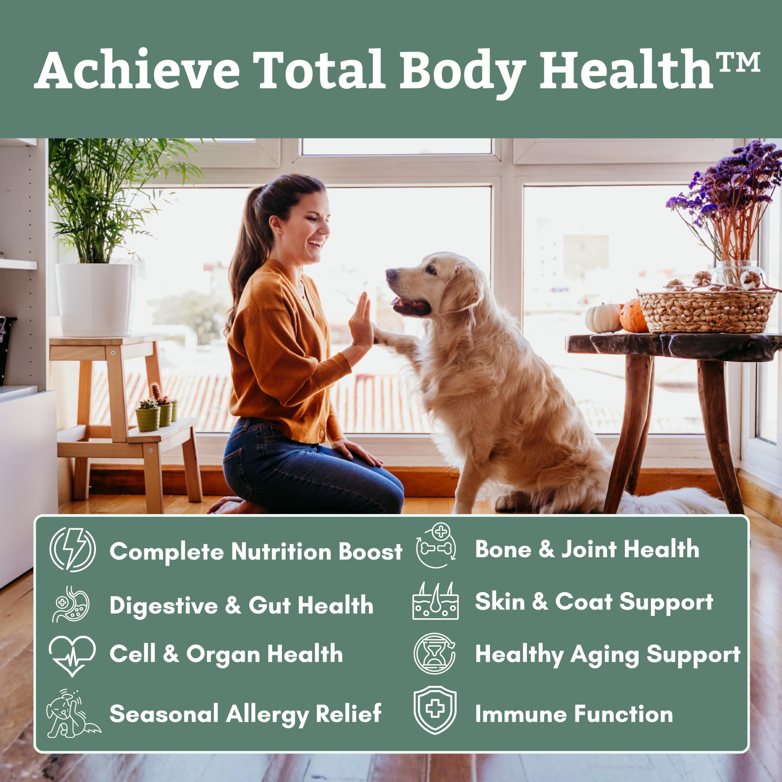 Wholistic Pet Organics polvo espolvoreado sobre croquetas mejor absorción