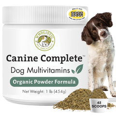 Wholistic Pet Organics envase frontal mostrando la marca y confianza