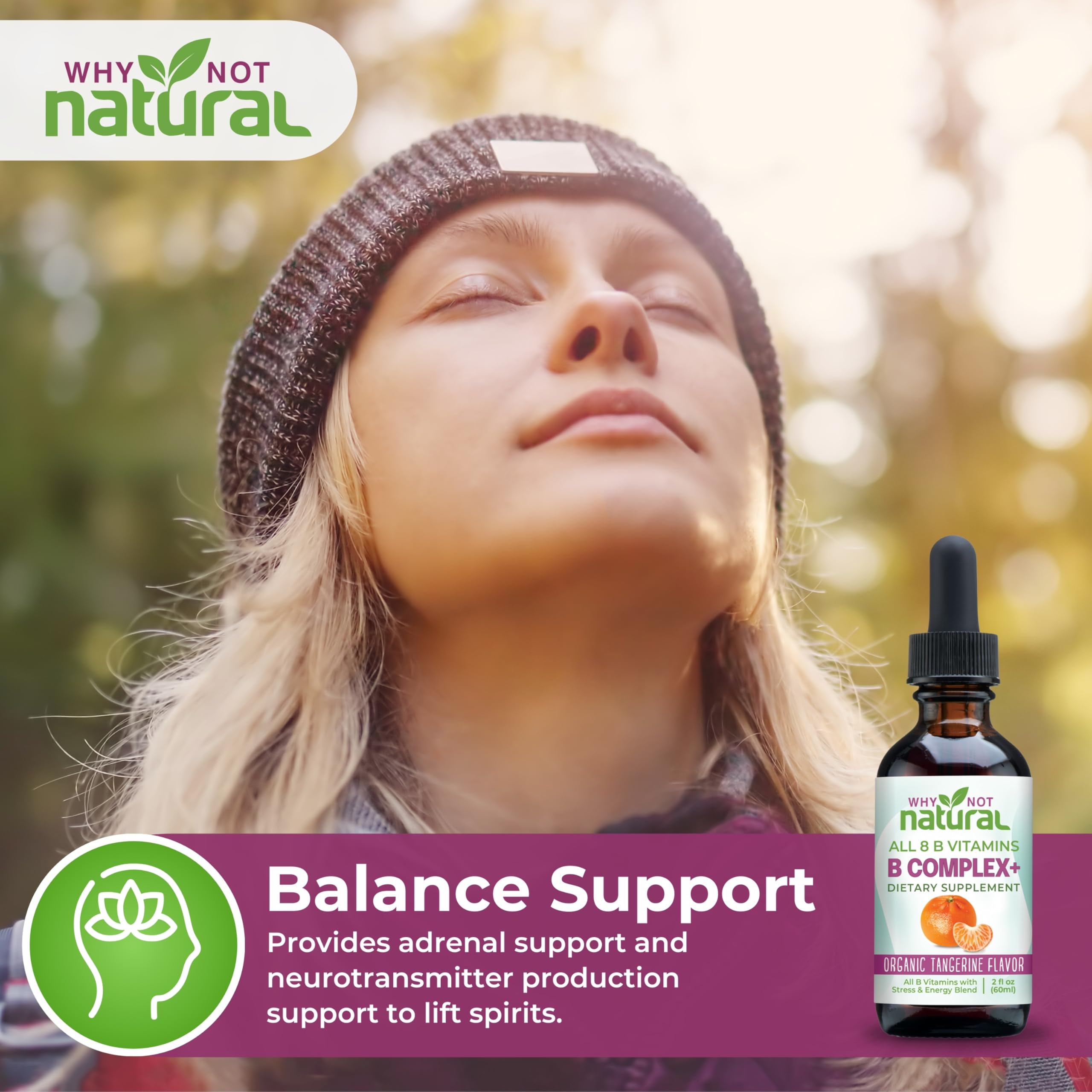 Why Not Natural etiqueta legible con lista de vitaminas B biodisponibles