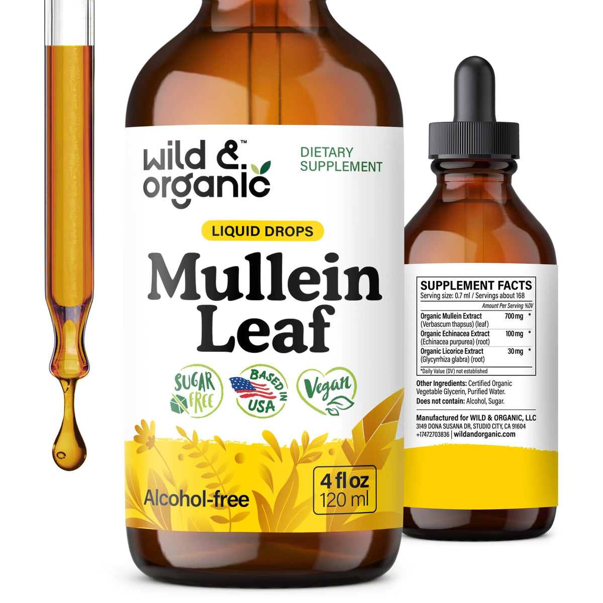 Wild & Organic frasco frontal mostrando etiqueta clara y beneficios