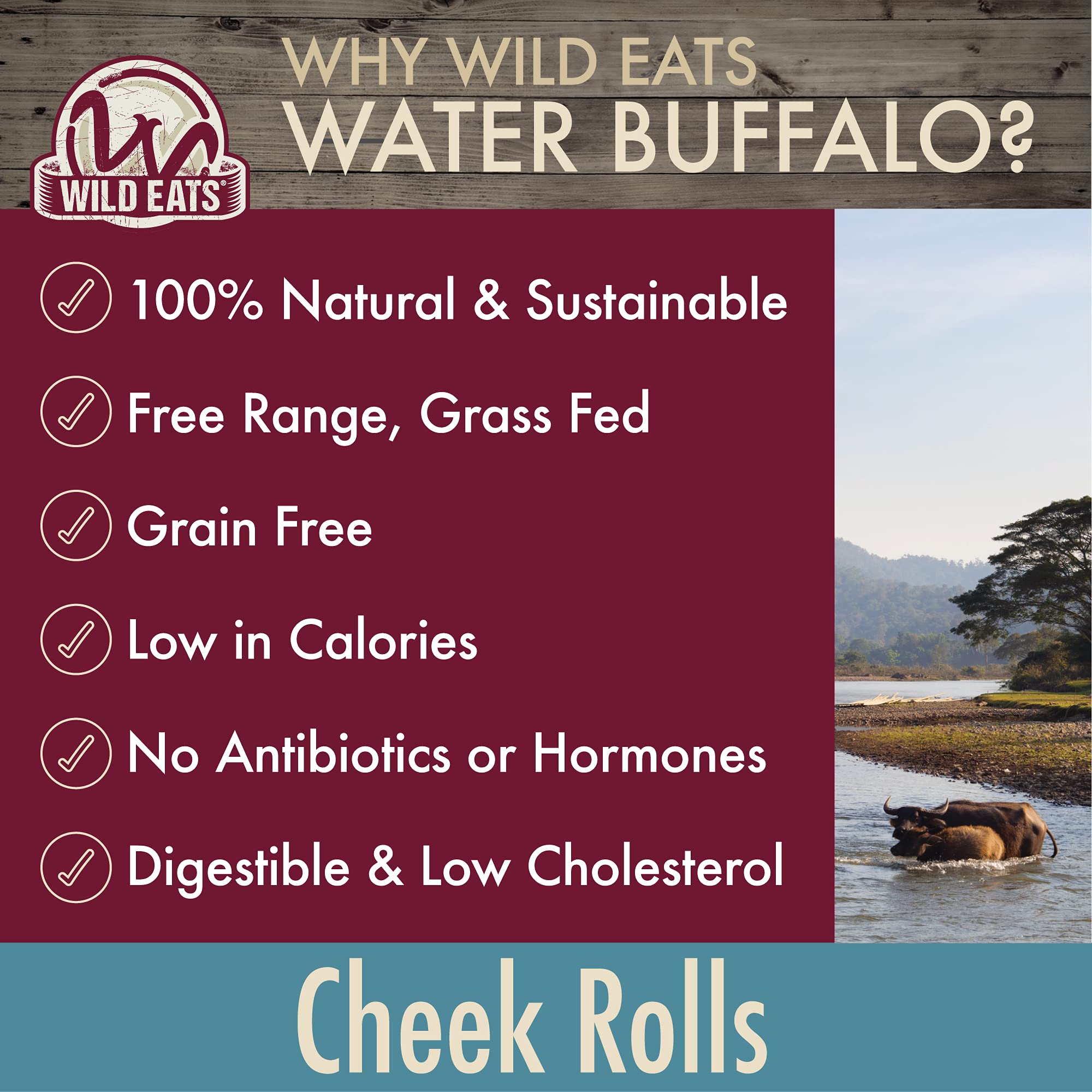 Wild Eats etiqueta con ingredientes, transparencia y sin rawhide ni granos