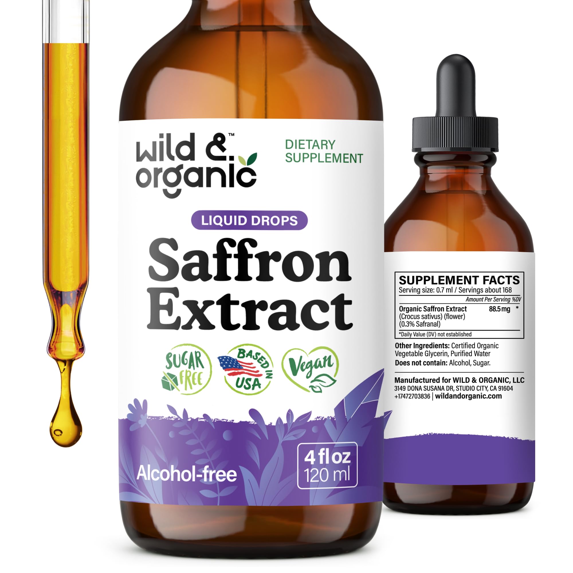 Wild & Organic botella frontal, identificación clara y beneficio de dosis prolongada