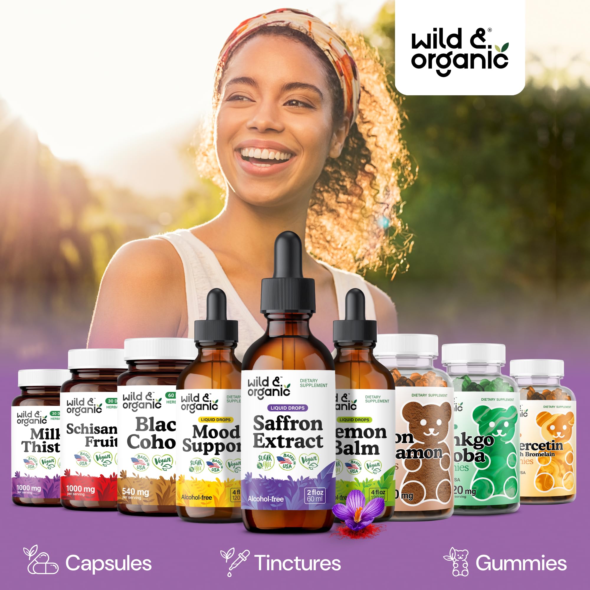 Wild & Organic gotas sublinguales en uso ofreciendo comodidad