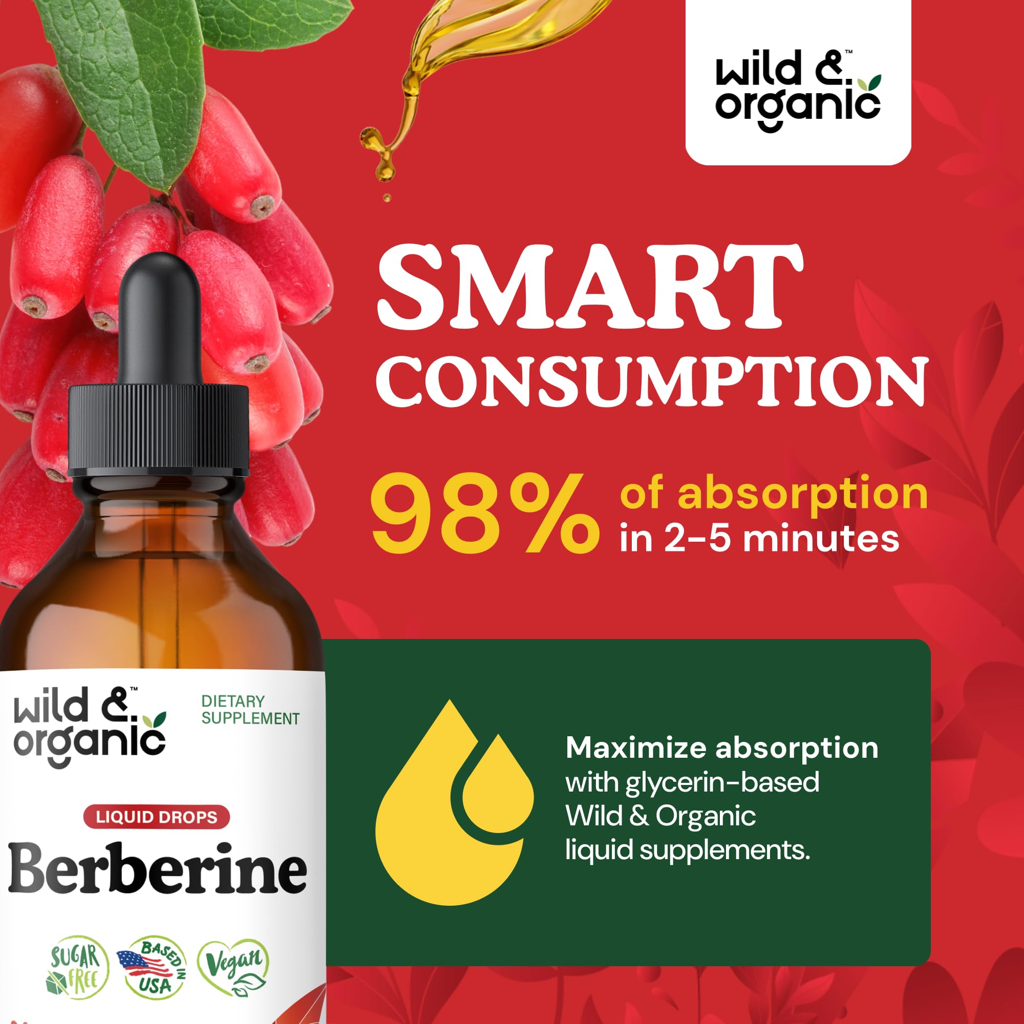 Wild & Organic frasco junto a mano para comparar tamaño real