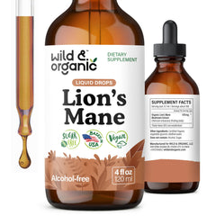 Wild & Organic vista frontal del embalaje que muestra dosis y beneficio