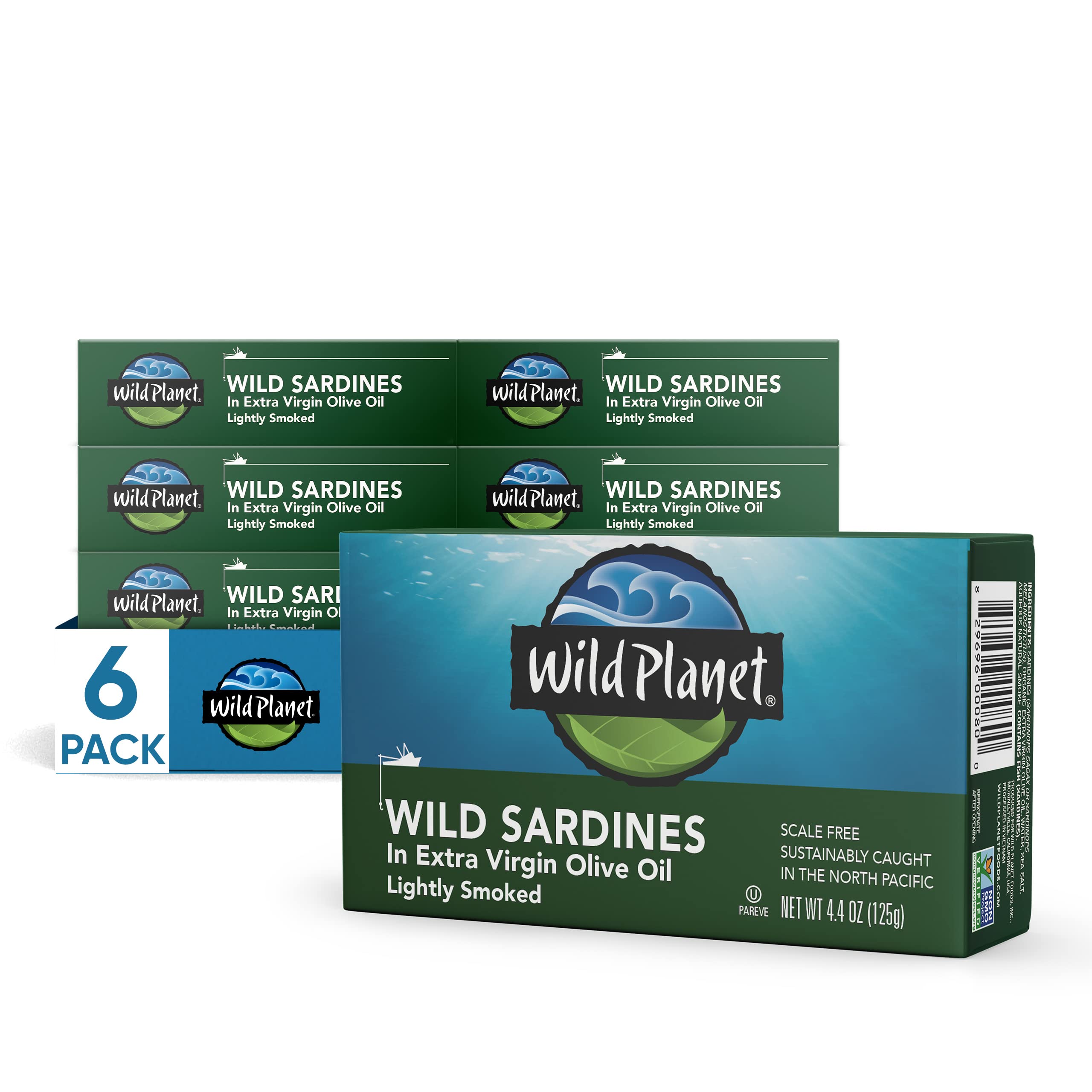 Wild Planet lata frontal con sardinas en aceite, conveniencia y sabor