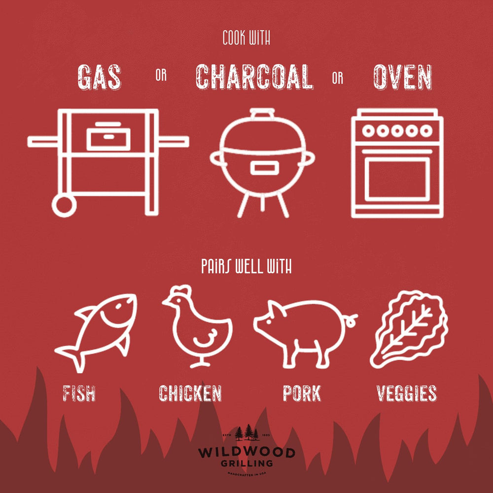 Comparación de tamaño Wildwood Grilling 5x11 junto a filete para visualizar porciones
