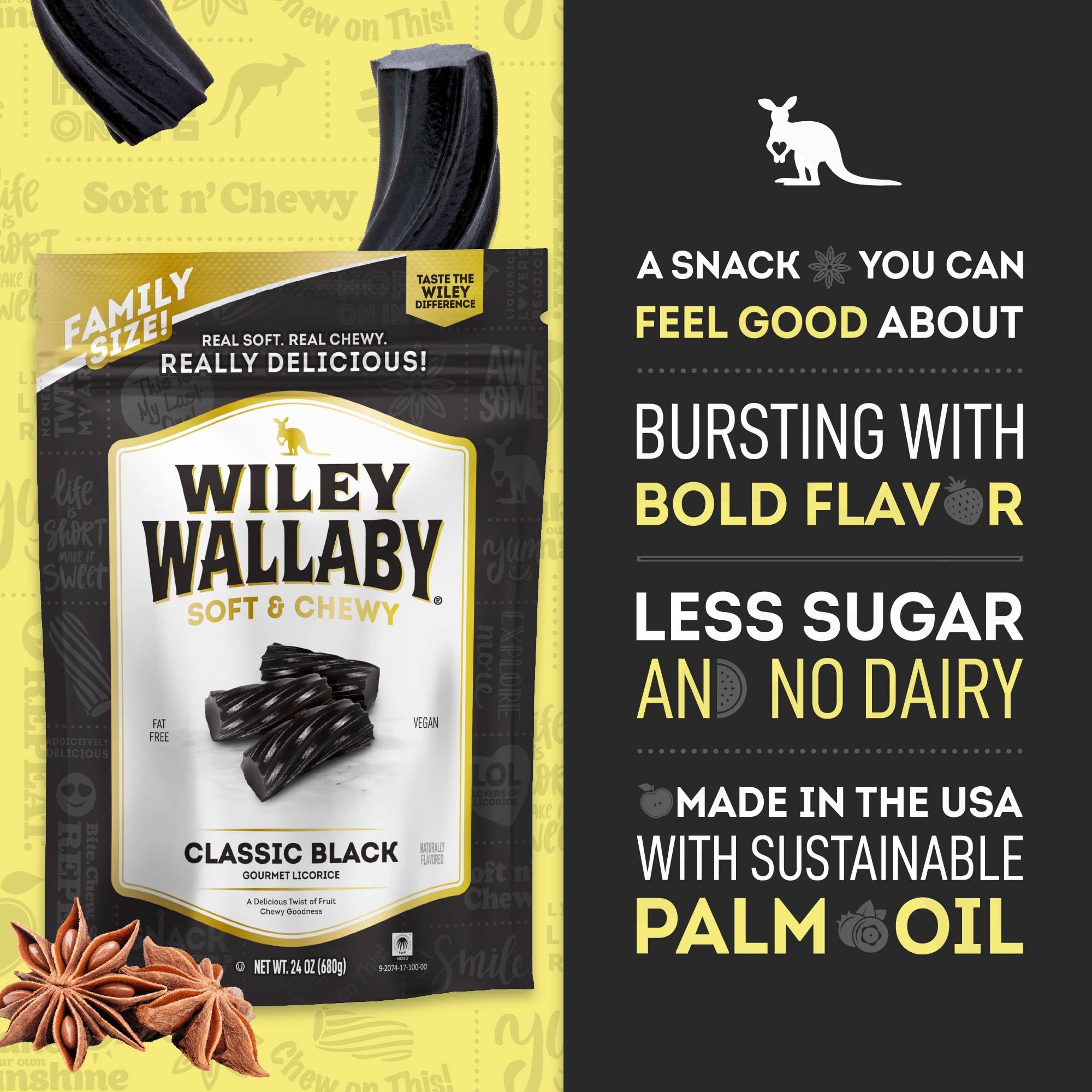 WILEY WALLABY textura de cerca que resalta suavidad y masticabilidad