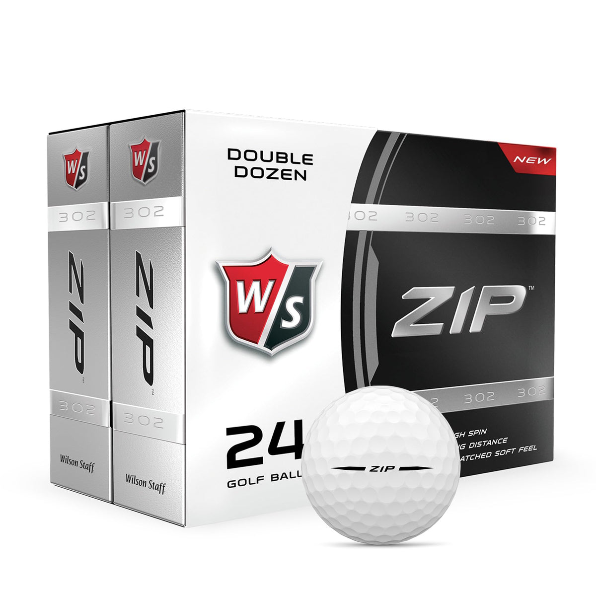 Wilson Staff Zip empaque frontal mostrando las 24 pelotas y beneficio de cantidad