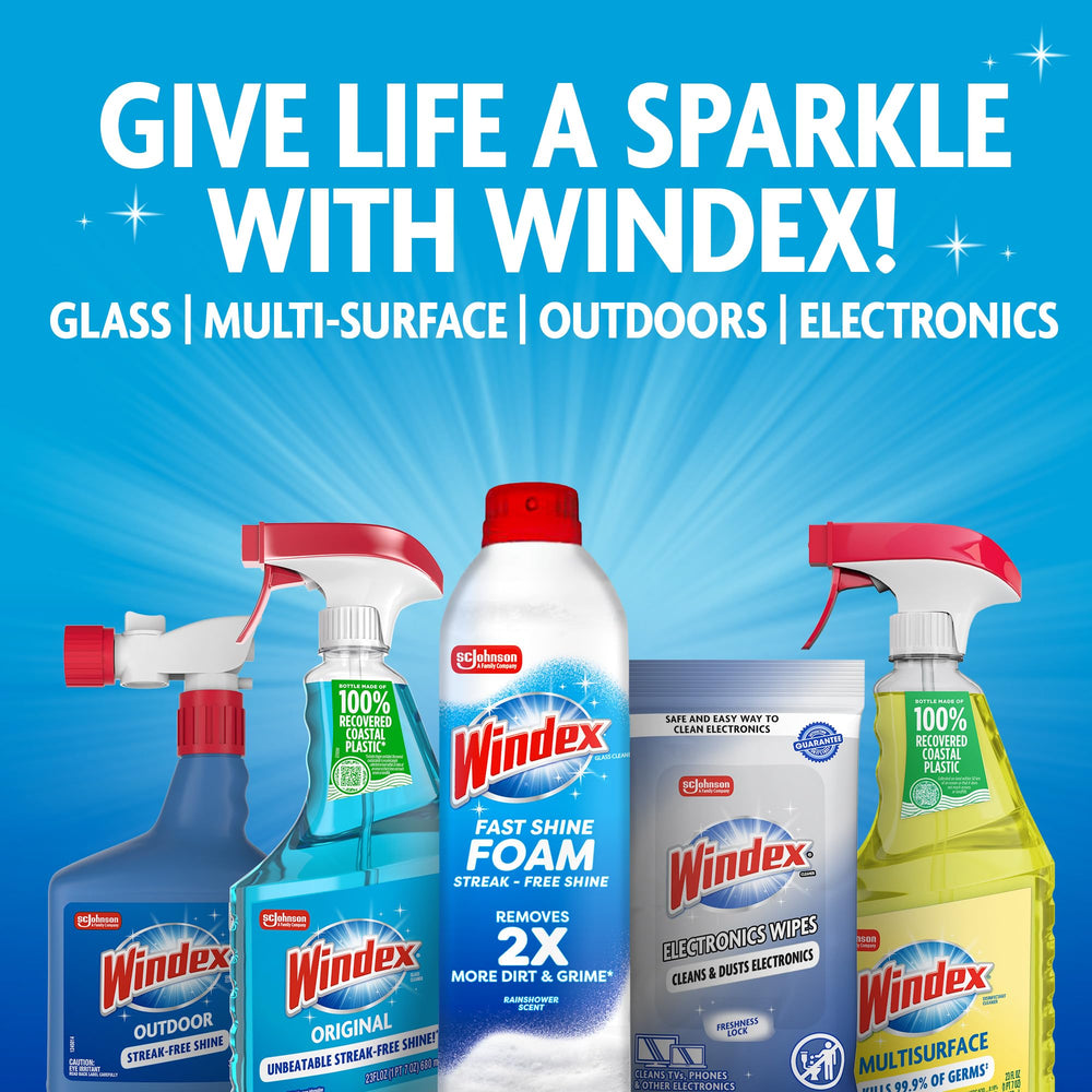 Windex used in a backyard scene demonstrating efficient outdoor cleanup benefit