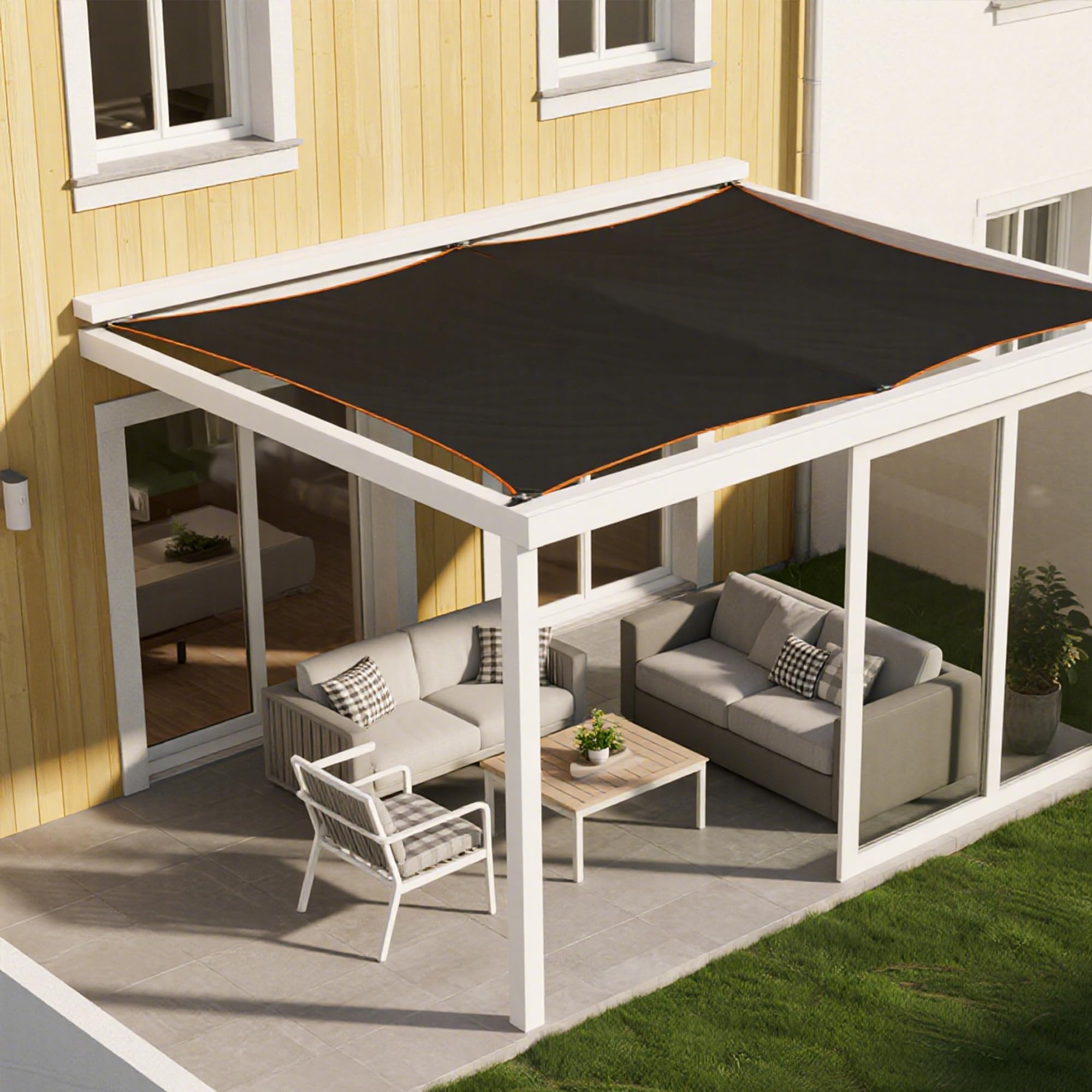 winemana 10x20ft laid beside patio furniture to show scale and coverage for outdoor areas benefit