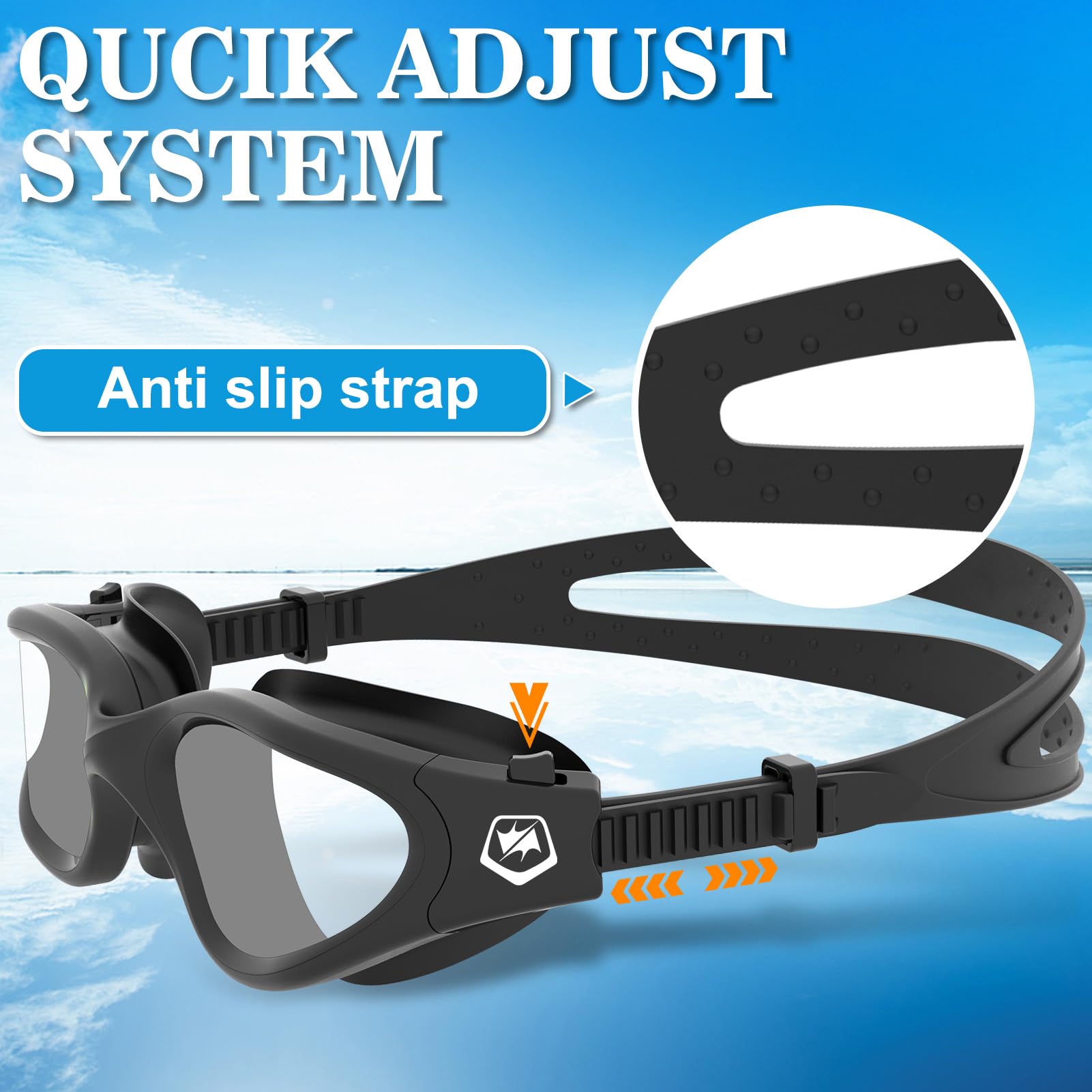 WIN.MAX gafas puestas por nadador en piscina demostrando visión clara y protección UV