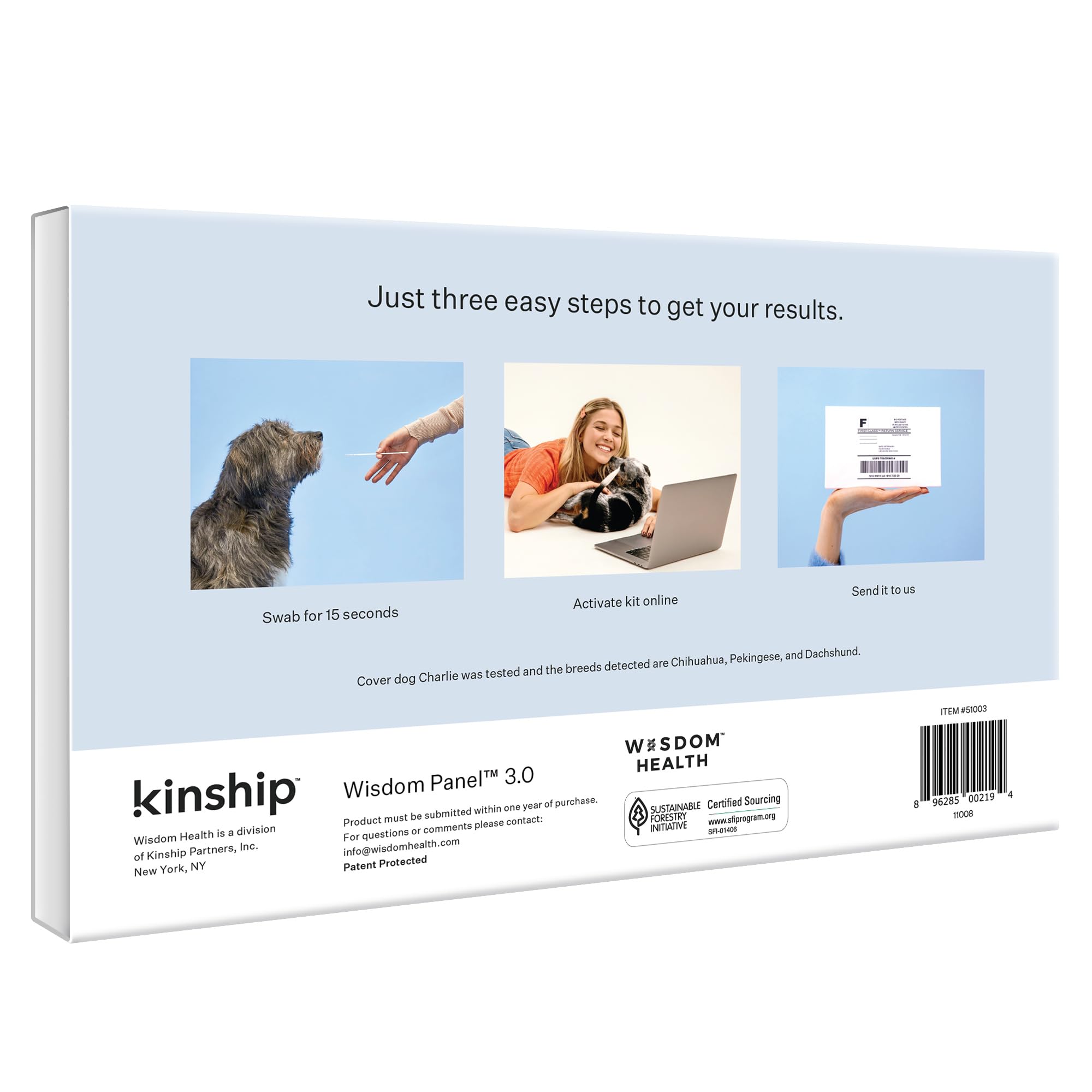 Wisdom Health escena familiar con perro usando resultados para cuidado