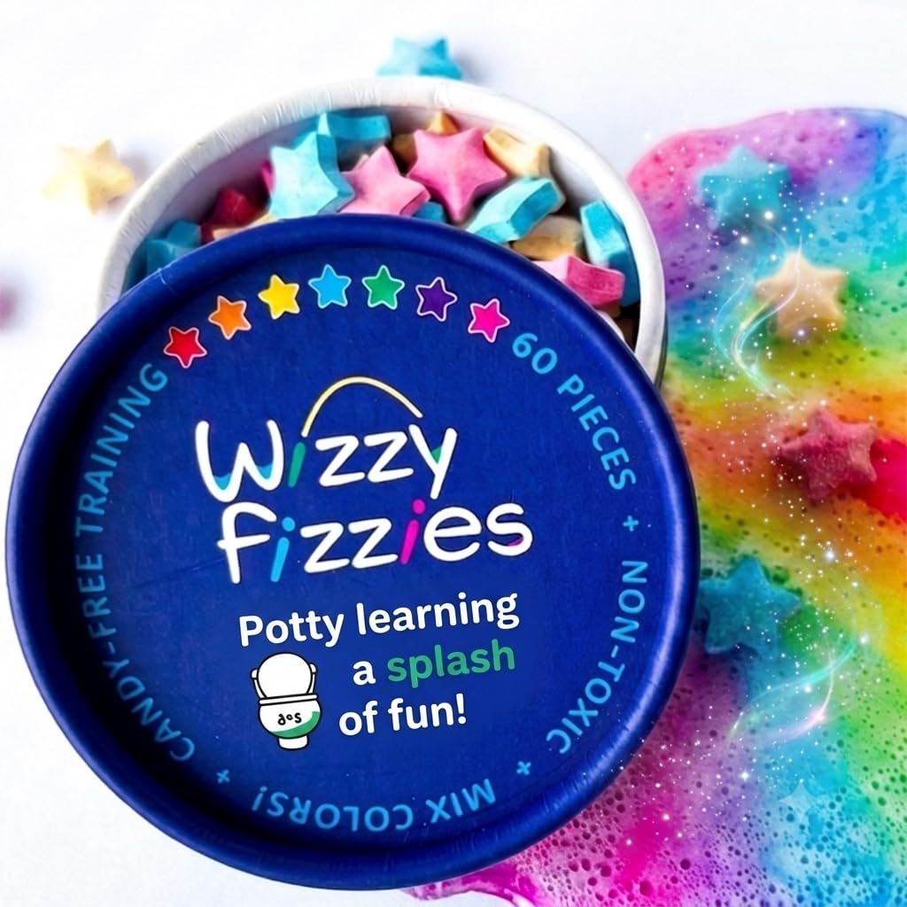Wizzy Fizzies frente del empaque mostrando 60 estrellas y beneficio motivador
