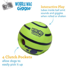Wobble Wag Giggle detalle de los bolsillos de agarre que facilitan el porte del perro