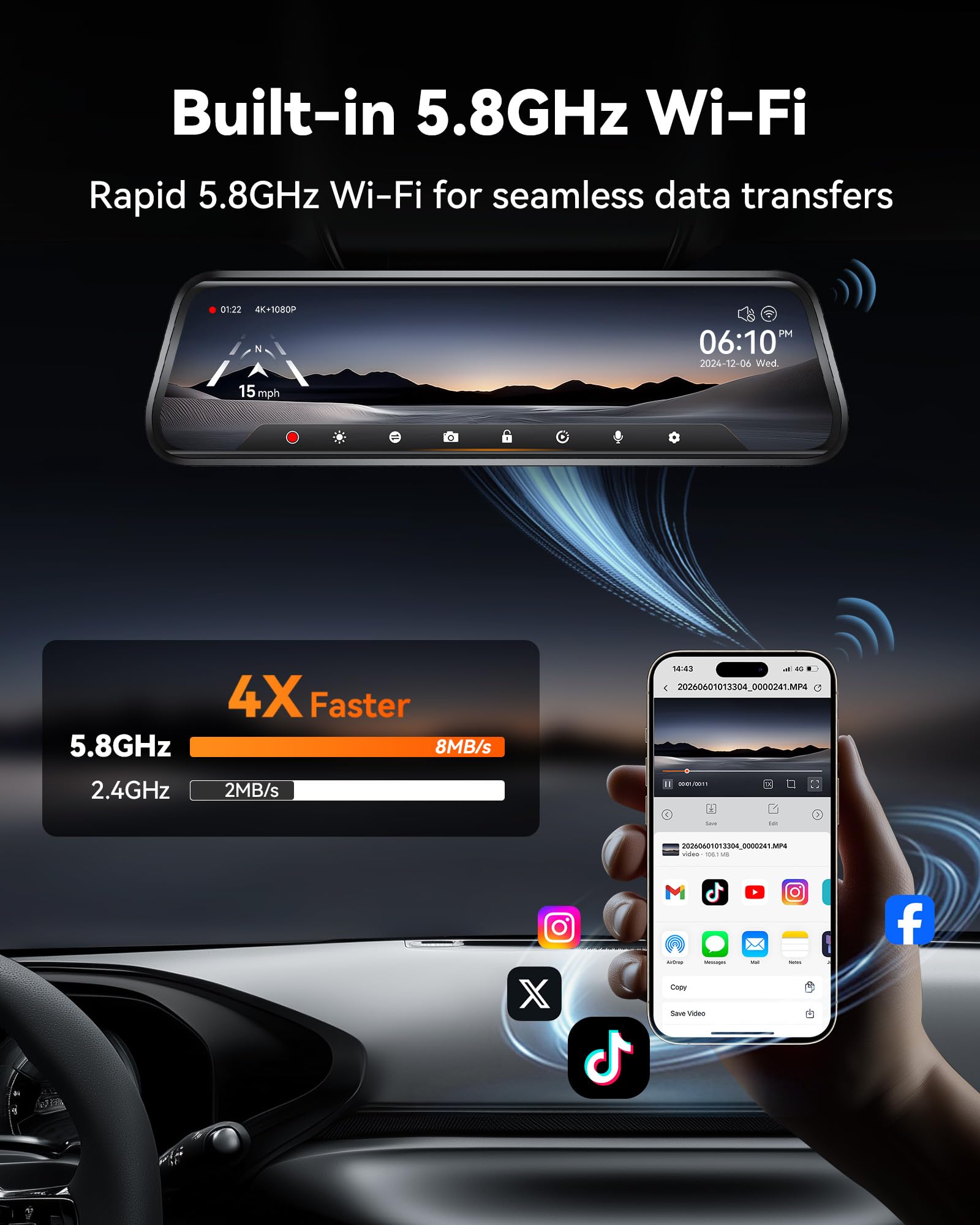 WOLFBOX G930 cámara trasera 1080p lista para instalar