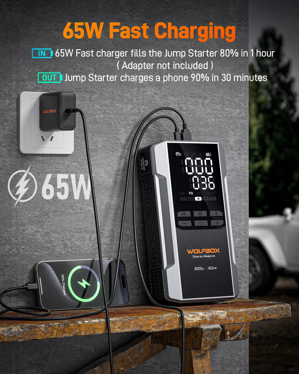 WOLFBOX MV16A comparación con mano para escala, portátil y fácil de llevar