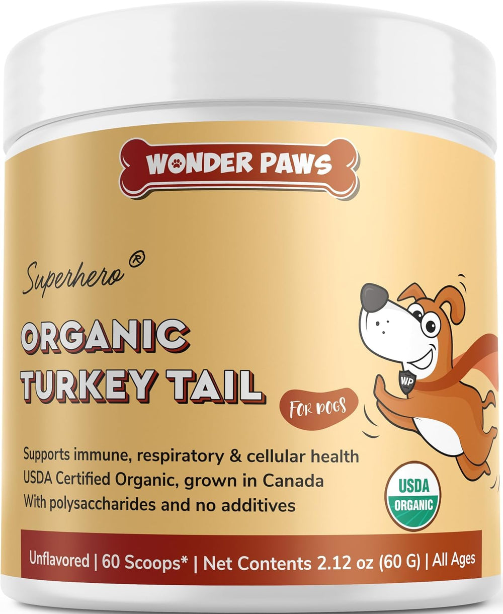 WONDER PAWS frente del envase de turkey tail mostrando presentación y beneficio de uso fácil