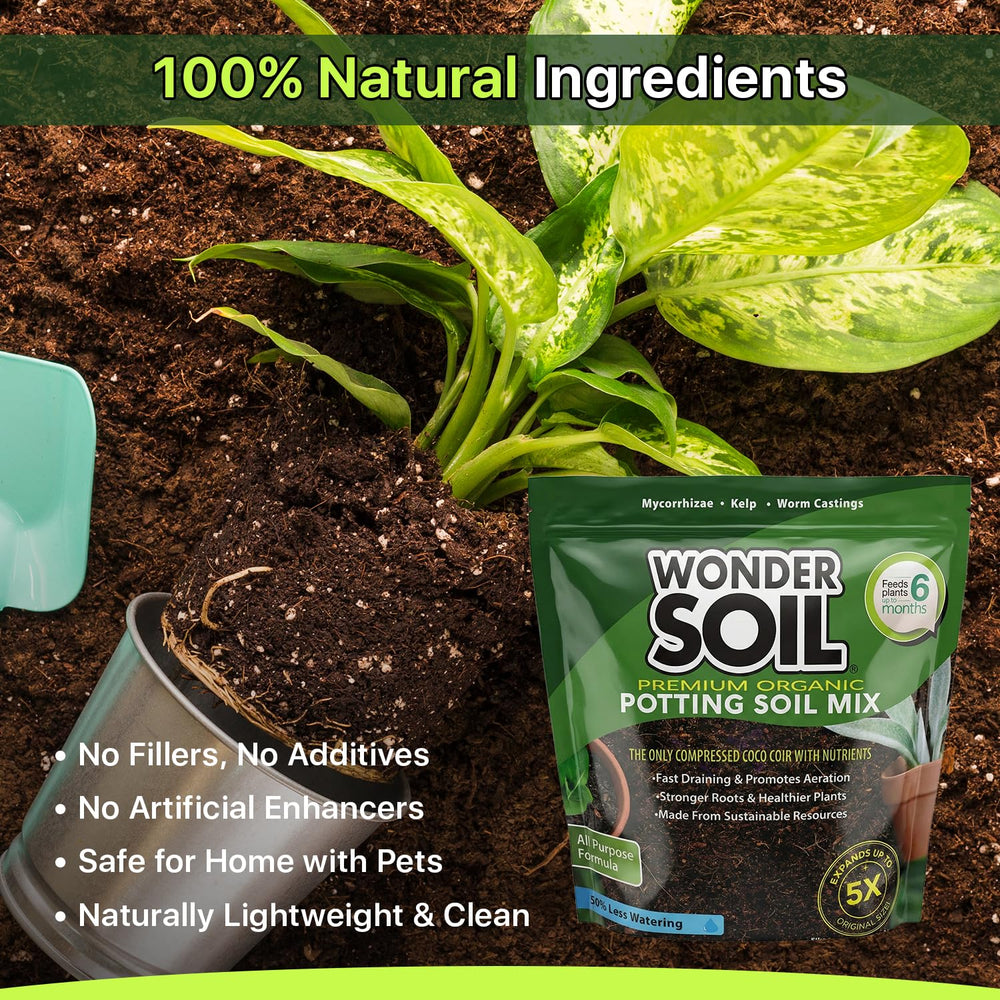 Wonder Soil label and ingredients close-up listing worm castings and mycorrhizae